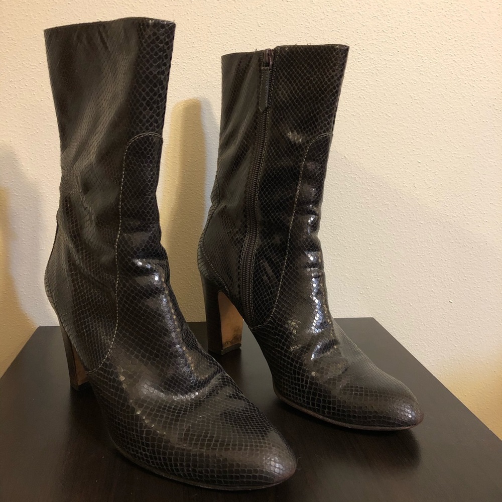 Cole Haan Leather Snakeskin Harper Heeled Boots - Picture 2 of 11